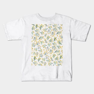 Watercolor winter flowers - yellow and green Kids T-Shirt